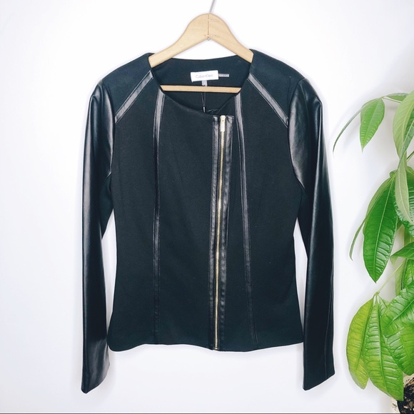 calvin klein faux leather sleeve jacket